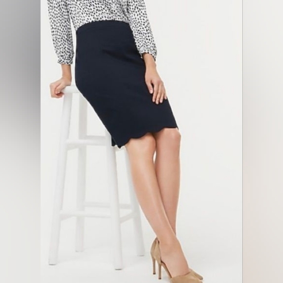 JCrew Navy Scalloped Pencil Skirt - Picture 1 of 5